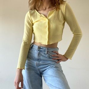 Waffle yellow button up